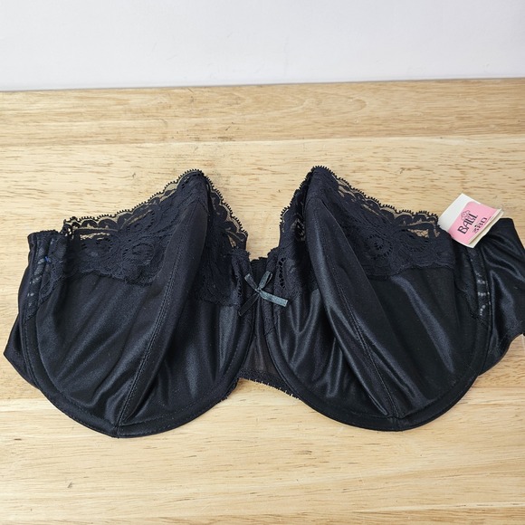 Vintage Bali 2400 38D Black Satin Underwire Lace Trim Strapless‎ Bra Bow NWT - Picture 1 of 5